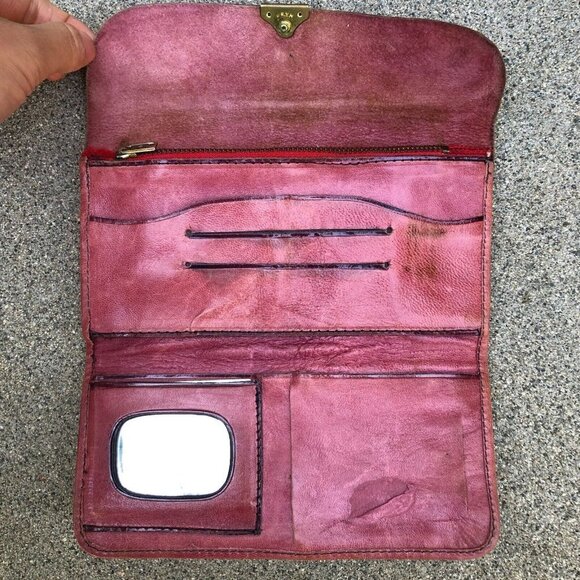 Vintage ECHT 2 PRYM Leather Tri Fold Wallet Clutch Multi Pocket Purple RARE - Picture 6 of 14